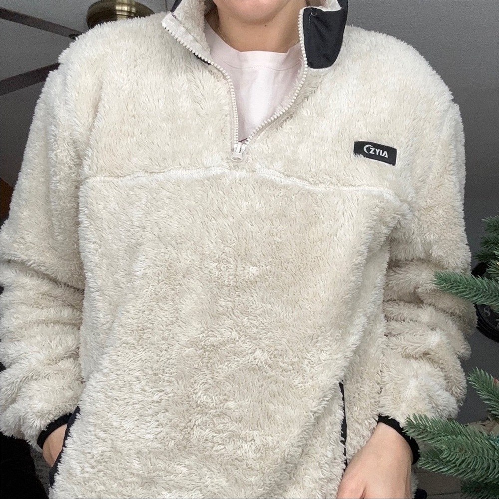 Zyia Active Jacket Womens 2XL White Sherpa Fleece Casual Pullover Ladies (bin E)